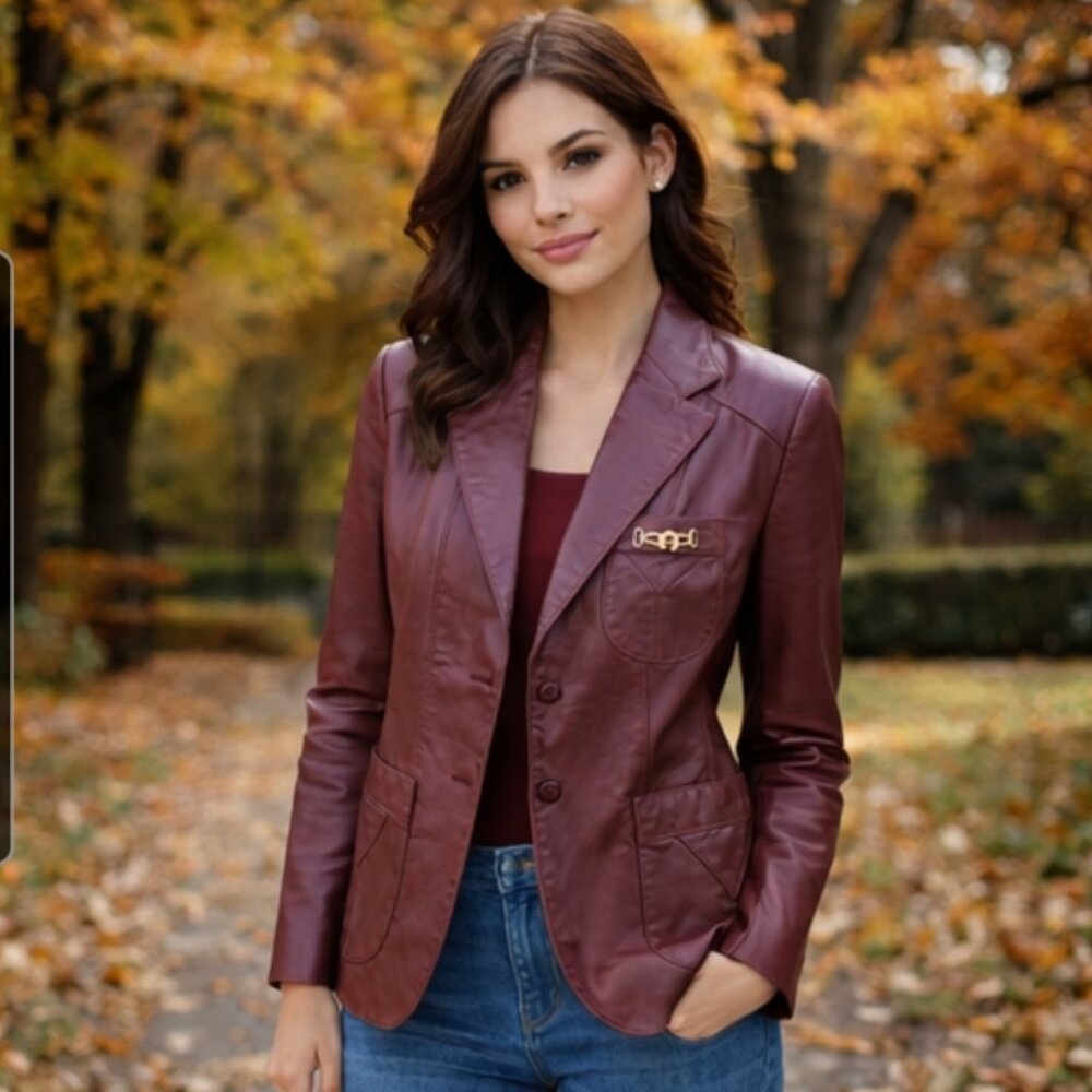 Vintage “Etienne Aigner” Oxblood-Burgundy, Leather Blazer – Size 8 - Excellent